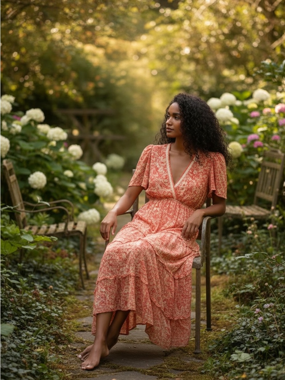 Floral Wrap Maxi Dress in Coral Pink